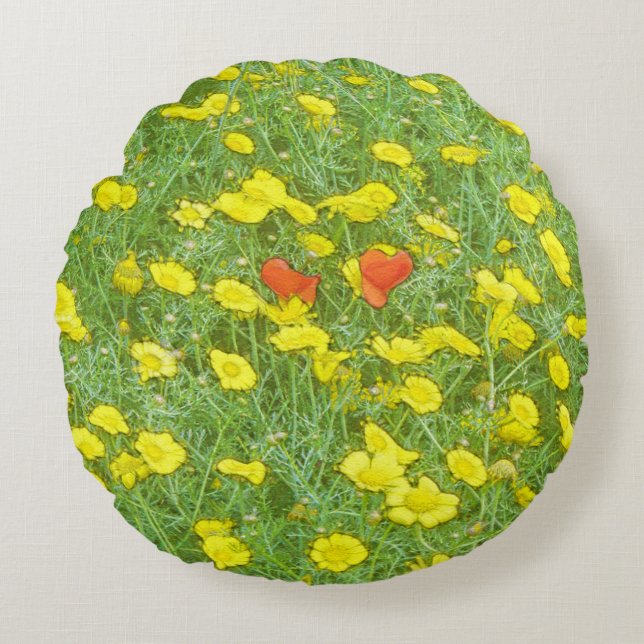 Watercolor poppies round pillow (Front)