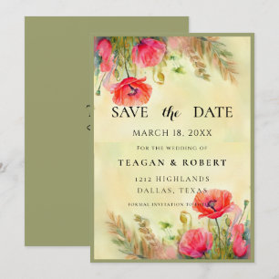 Watercolor Poppies Spring Wedding Save The Date
