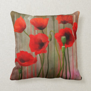 Watercolor Poppies Throw Pillow