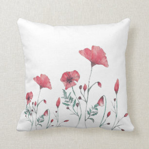 Watercolor Poppies Throw Pillow