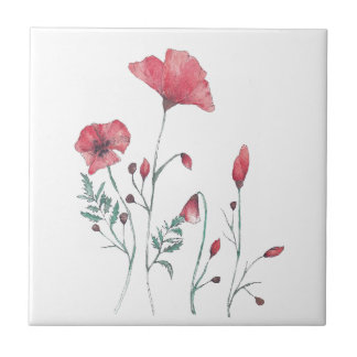 Watercolor Poppies Tile
