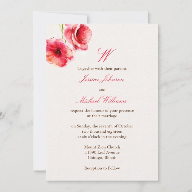 Watercolor Poppies Wedding Invitations (Front)
