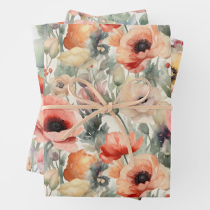 WATERCOLOR POPPIES  WRAPPING PAPER SHEET