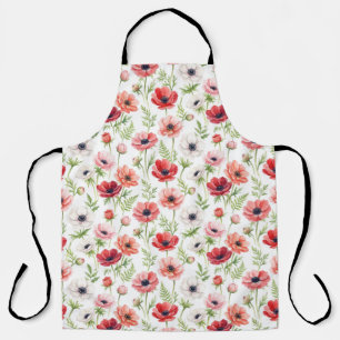 Watercolor Poppy Floral Mothers Day Apron