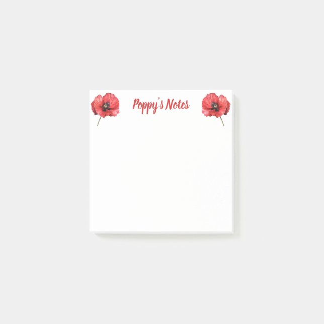 Watercolor Poppy Floral Name Post-it Notes (Front)