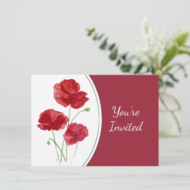 Watercolor Poppy Garden Flower Floral art  Invitation (Standing Front)