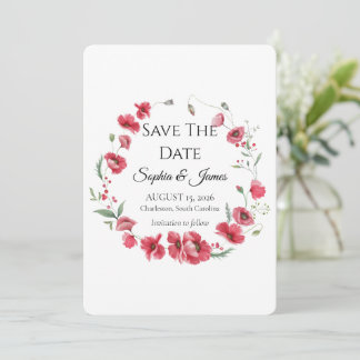 Watercolor Poppy & Lavender Floral Wedding Save The Date