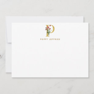 Watercolor Poppy Monogram Gold Letter P Card