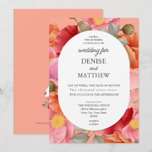 Watercolor Poppy on Salmon Pink Invitation