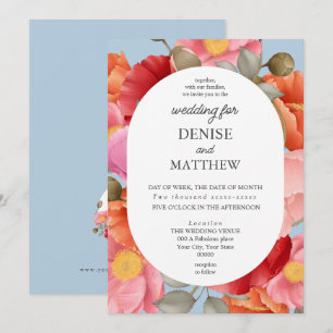 Watercolor Poppy on Spun Sugar Blue Invitation
