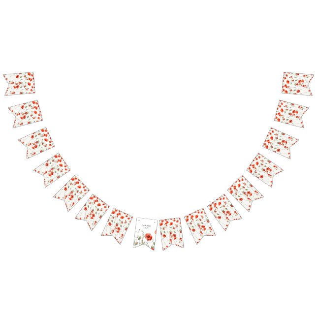 Watercolor Poppy Red wildflowers  summer Bunting Flags (All)