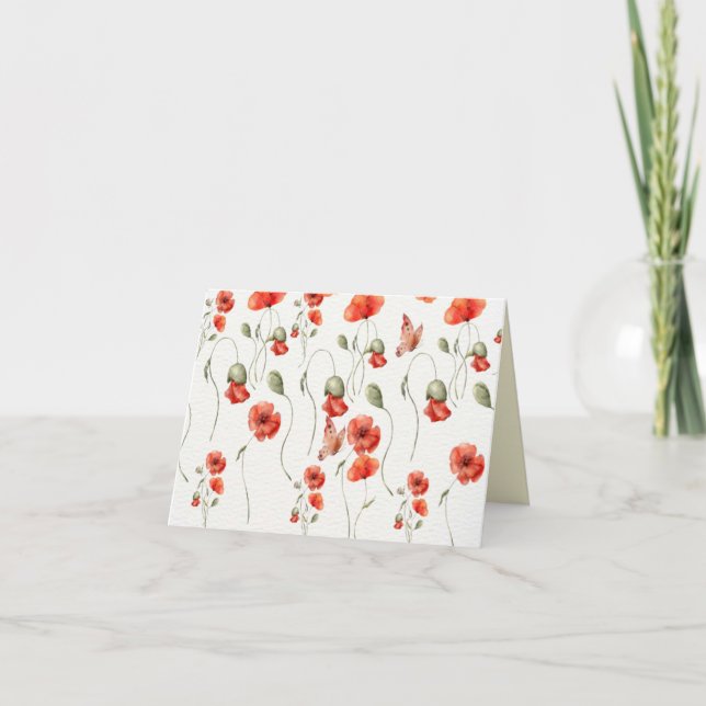 Watercolor Poppy Red wildflowers wedding Thank You Card (Front)