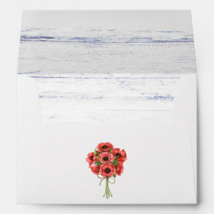 Watercolor Poppy Rustic Country Wedding Envelope