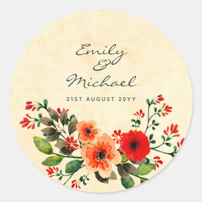Watercolor Poppy Stickers Personalized Peach (Front)