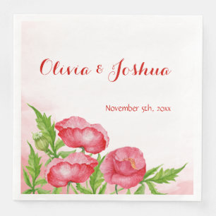 Watercolor Poppy Wedding Napkins