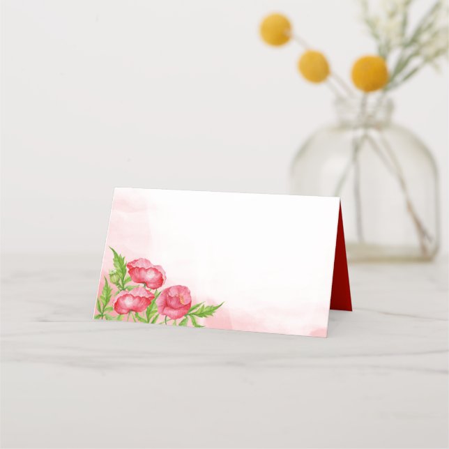 Watercolor Poppy Wedding Place Cards (Front)
