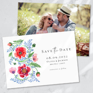 Watercolor Poppy Wildflowers Script Wedding Save The Date