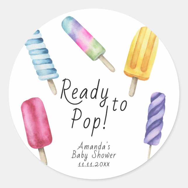 Watercolor Popsicle Baby shower Classic Round Sticker (Front)