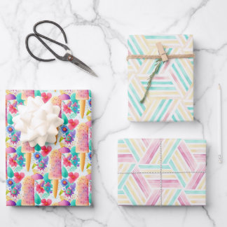 Watercolor popsicle. Ice cream Summer party Wrapping Paper Sheet