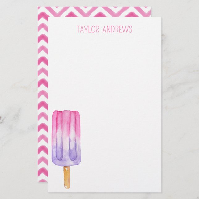 Watercolor Popsicle Personalized Stationery (Front/Back)