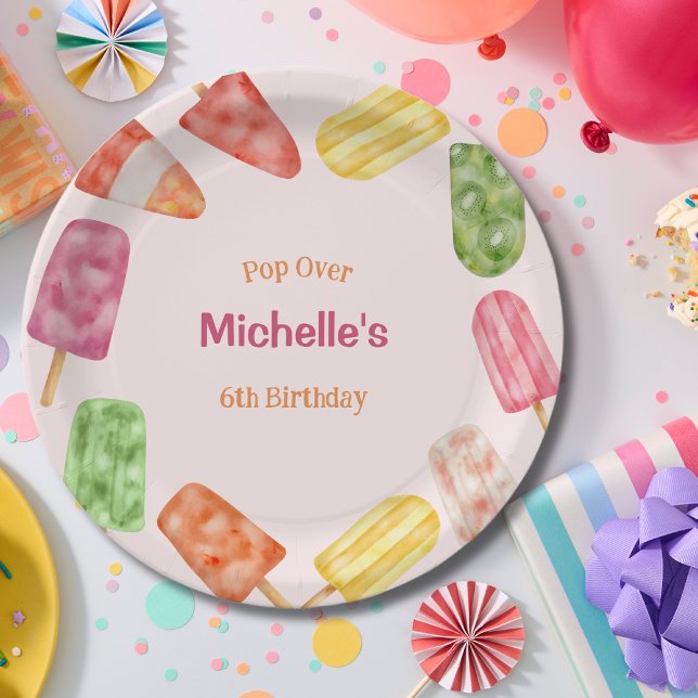 Watercolor Popsicle Summer fun birthday Paper Plate (Creator Uploaded)