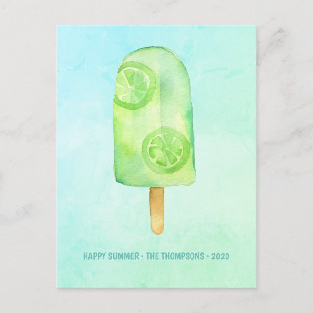 Watercolor Popsicle Summer Greeting Holiday Postcard (Front)