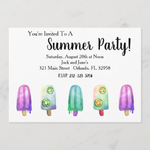 Watercolor Popsicle Summer Party Invitation