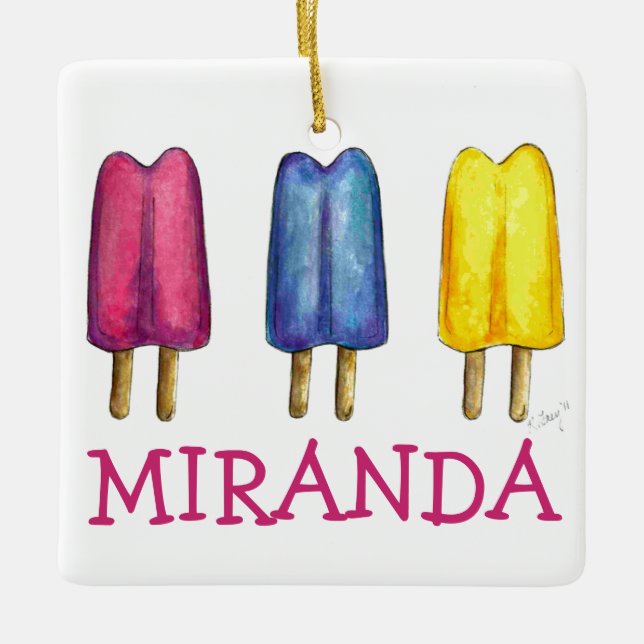 Watercolor Popsicles Ice Lolly Pops Summertime Ceramic Ornament (Front)