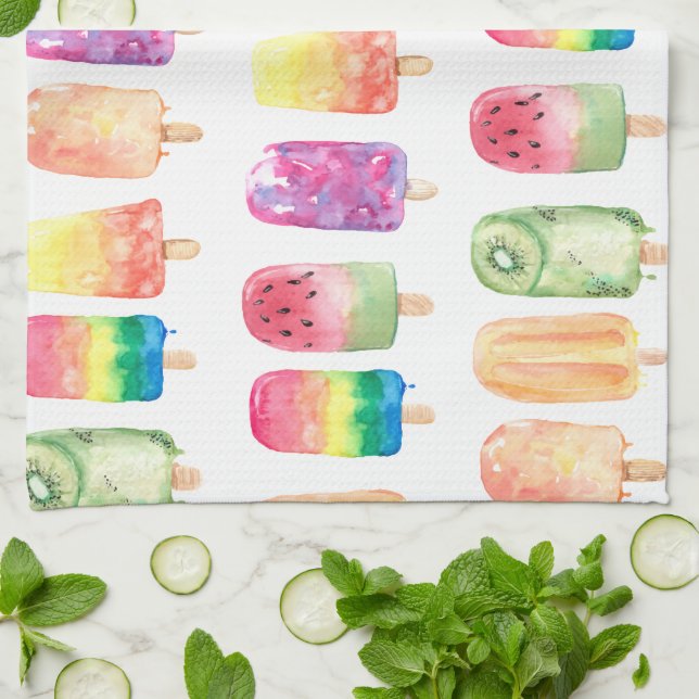 Watercolor Popsicles Kitchen Towel (Folded)