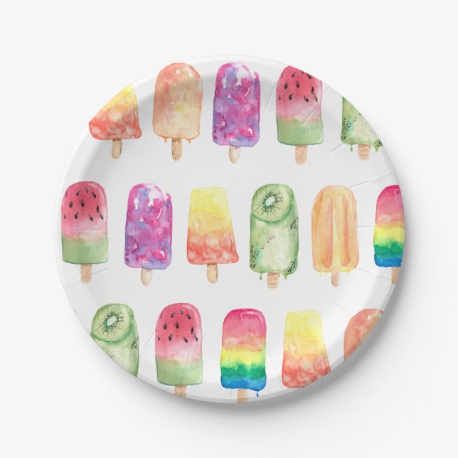 Watercolor Popsicles Paper Plate (Front)