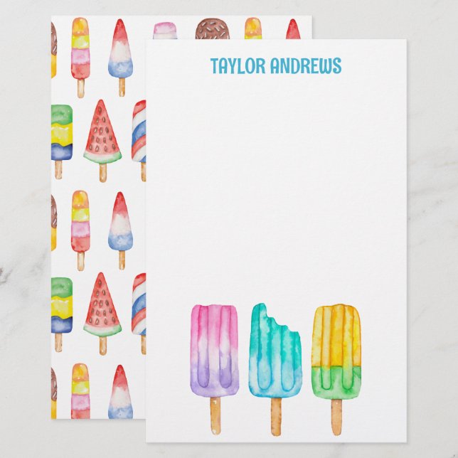Watercolor Popsicles Stationery (Front/Back)