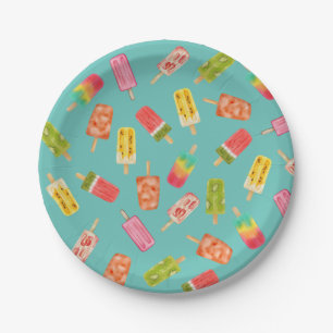 Watercolor Popsicles Summer birthday party  Paper Plate