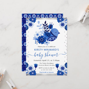 Watercolor Porcelain Floral Bird Baby Shower Invitation