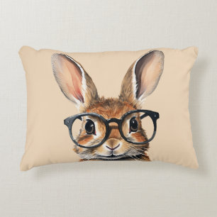 Watercolor Portrait Cute Rabbit With Glasses Accent Pillow