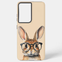 Watercolor Portrait Cute Rabbit With Glasses