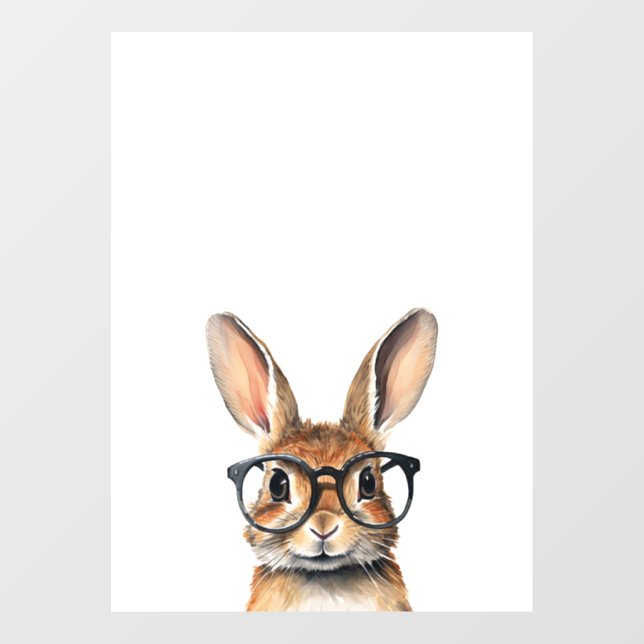 Watercolor Portrait Cute Rabbit With Glasses Window Cling (Sheet)
