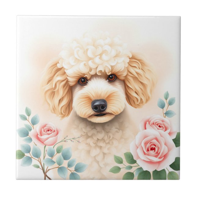 Watercolor Portrait of a Fluffy Beige Poodle  Tile (Front)
