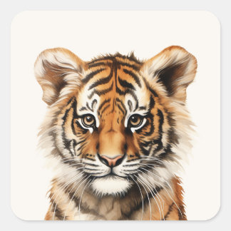 Watercolor Portrait of a Little Tiger Square Sticker