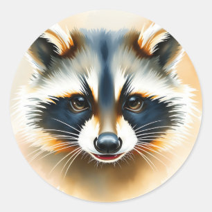 Watercolor Portrait of Raccoon Face Classic Round Sticker