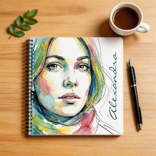 Watercolor Portrait Personalized Name Journal