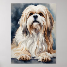 Watercolor Portrait Sweet Shih Tzu Dog Pose