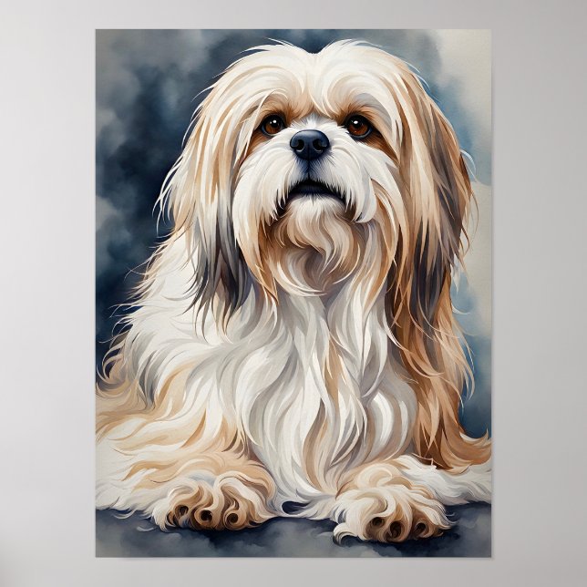 Watercolor Portrait Sweet Shih Tzu Dog Pose Poster (Front)