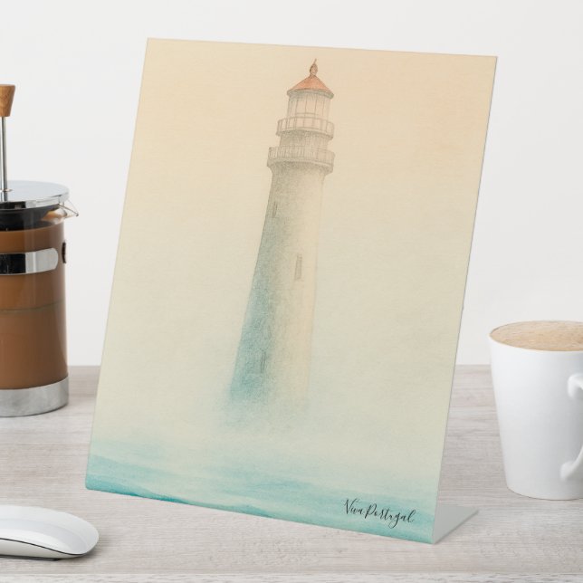 Watercolor Portuguese Lighthouse Pedestal Sign – C (In SItu)