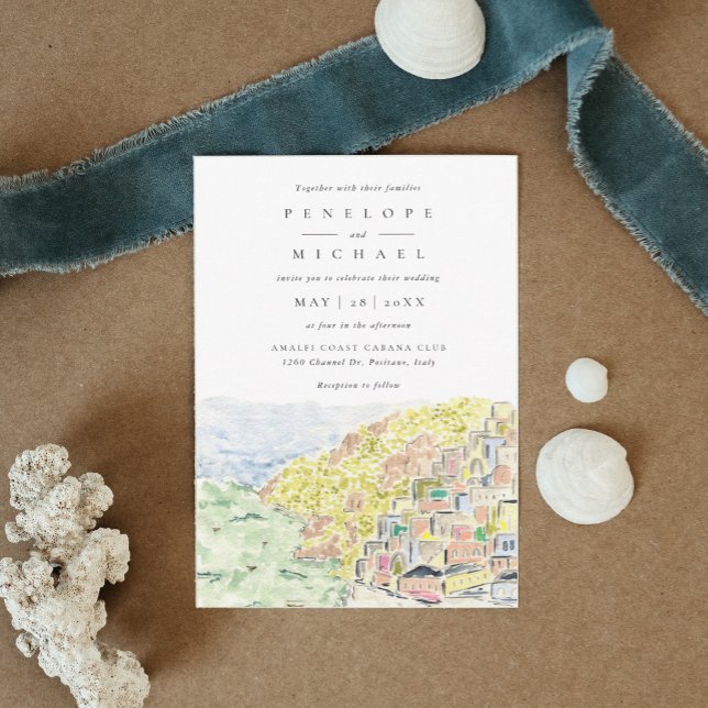 Watercolor Positano Italy Destination Wedding Invitation (Creator Uploaded)