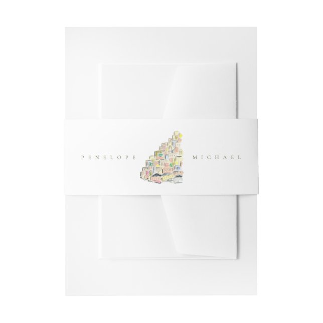 Watercolor Positano Italy Destination Wedding Invitation Belly Band (Front Example)