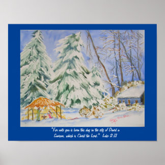 Watercolor Poster Nativity Scene with Scripture