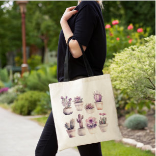 watercolor potted cactus  tote bag