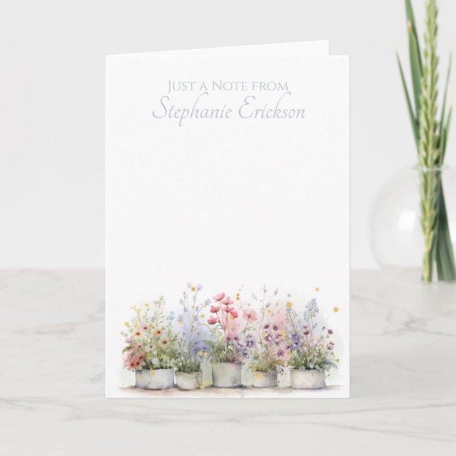 Watercolor Potted Flowers Personalized Stationery Note Card (Front)