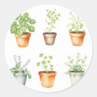 Watercolor Potted Herbs on Cream Background