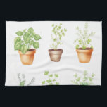 Watercolor Potted Herbs on Cream Background Kitchen Towel<br><div class="desc">Watercolor Potted Herbs on Cream Background</div>